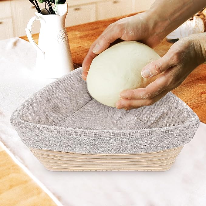 Bread with Vine and Fabric Material Proofing Basket Hand Woven Triangular Non-stick Bread Baking Tool with Cover for Home and Bakery Use - Image 4