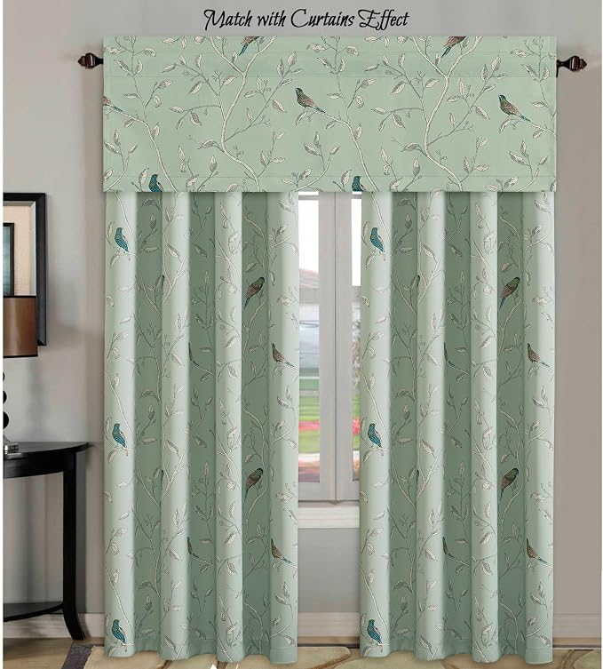 H.VERSAILTEX Blackout Curtain Valances for Kitchen Window/Living Room/Bathroom Privacy Added Rod Pocket Home Decoration Winow Valance, 52" W x 18" L, Birds in Sage - Image 8