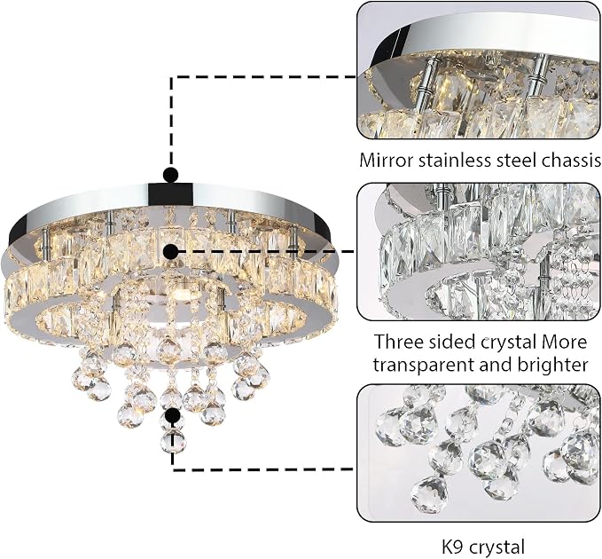 Crystal LED Ceiling Light Chandelier, Modern Flush Mount Lighting Fixture Ceiling Lamp for Living Room, Dining Room, Bedroom, Kitchen Island, Entryway - Image 4