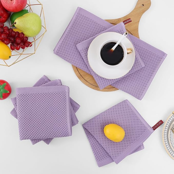 Homaxy 100% Cotton Waffle Weave Kitchen Dish Cloths 6-Pack, Lavender | 12 x 12 Inches, Ultra Soft Absorbent Dish Towels, Quick Drying Dish Rags with Hanging Loop - Image 7