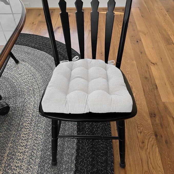 Barnett Home Decor Madrid Grey Dining Chair Pad with Ties - Medium Size 18 Chair Cushion - Latex Foam Fill - Machine Washable, 100% Cotton, Made in USA (Gray Gingham) - Image 2
