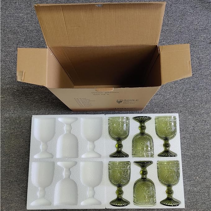 Taganov Green Wine Glasses Drinking Water Goblets set of 6 Vintage Colored Glassware 12 Ounces Sunflower Stemmed Cups for Wedding Party Bars Restaurants - Image 5
