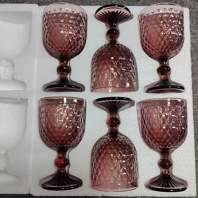 Taganov Purple Glass Goblet Colored Wine Cups Water Vintage Glassware set of 6 Pink Stemware 13.5 oz for Wedding Party Bar Housewarming Gift - Image 6