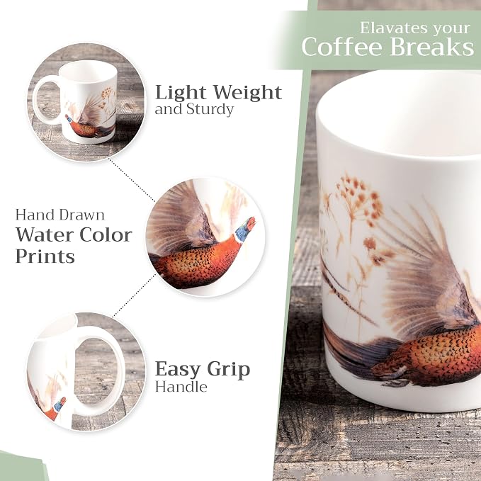Maison d' Hermine Coffee Mug with Handles Tea Cups (12 Ounce, Pack of 1) | Fine Bone China Coffee Mugs for Hot Beverages Cappuccino Latte Home Restaurant Spring Summer -Faisan D'Automne - Vol Libre - Image 5