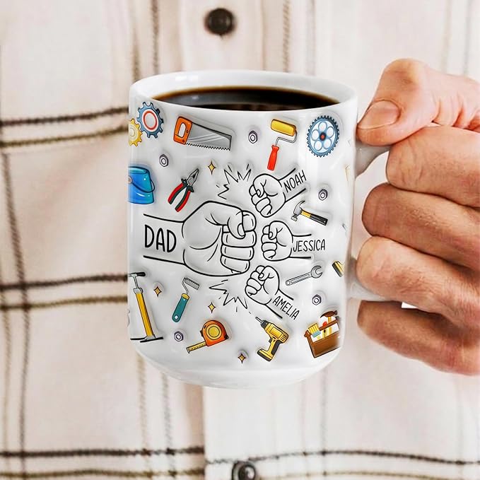 LOVELYPOD Custom Dad Mug with Kids Names, Fist Bump Coffee Mug, Fathers Day Mugs, Dad Gifts from Daughter Son, Fathers Day Presents, Personalized Coffee Cup, Custom Father Gifts - Image 4