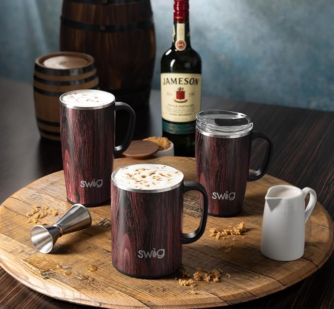Swig Life 24oz Travel Mug, Bourbon Barrel | Triple Insulated Stainless Steel - Handle & Lid Included - Keeps Coffee Hot or Cold - Cup Holder Friendly - Image 3