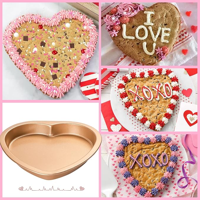 Yomvzake Heart Shaped Cake Pan, 8 Inch Heart Shollow Baking Sheet Cake Tray for Valentine's Day Cake Cookie Baking - Image 5