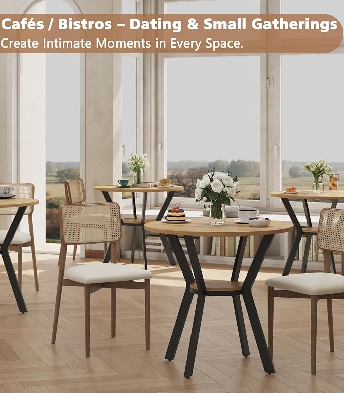 Round Kitchen Tables for 2-4, 31.5" Small Dining Tables with Storage, Rustic Wood Circle Dinner Table with Metal Leg, Farmhouse Dinner Table for Small Space, Dining Room, Kitchen, Office, Apartment - Image 9