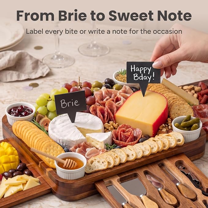 SMIRLY Charcuterie Boards Set, Large Cheese Board Set, Acacia | House Warming Gift, Wedding Gift for Couple, Bridal Shower Gift, Cheese Board Gift Set, Detachable Drawer Design, 3-Drawer - Image 3