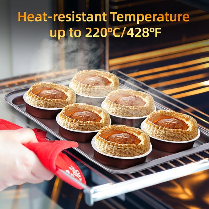 Beasea Disposable Mini Pie Tins with Lids, 120 Pack 4” 7.3oz 215ml Small Round Aluminum Baking Tart Foil Container for Individual Dessert Cupcake Cheesecake Ramekin Quiche Oven Dishes - Wine Red - Image 6