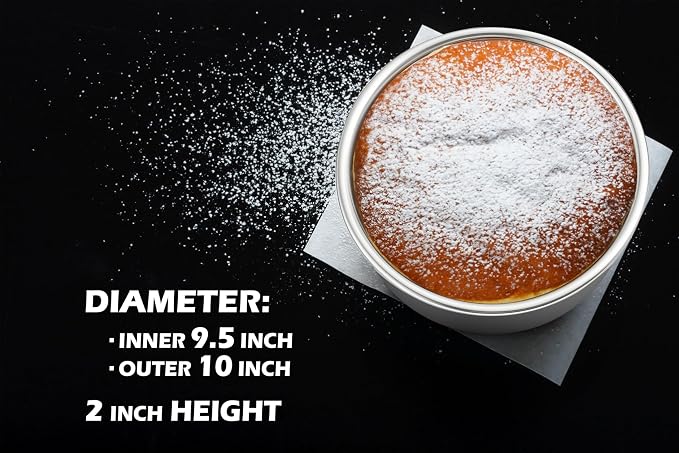 Leonyo Stainless Steel Round 9½ Inch Cake Pans For Baking, 2 Pack | Smash 9½x2Inch Round Cake Baking Pan Tins Set, Outter 10In Metal Circle Layer Tin for Birthday Party, Dishwasher Oven Safe - Image 2