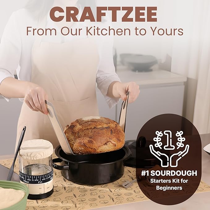 Super Deluxe All-Inclusive 𝗣𝗥𝗘𝗠𝗜𝗨𝗠 Sourdough Starter Kit with Pot. Sourdough Bread Baking Supplies, Scale, Oval & Round Baking Slings, 4 proofing Baskets, Bowl, Timer, Beginner Guide & Recipes