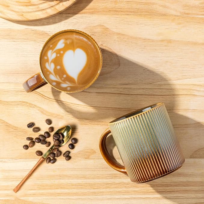 theterra Ceramic Coffee Mugs Set of 6, 14.2 oz Coffee Cups with Handle | Handmade, Suitable for Latte, Tea, Milk, Beer & Hot Cocoa, Sage Umber - Image 3