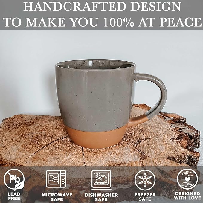 Mora Ceramic Large Latte Mug Set of 4, 16oz - Microwavable, Porcelain Coffee Cups With Big Handle - Modern, Boho, Unique Style For Any Kitchen. Microwave Safe Stoneware - Assorted Neutrals - Image 4