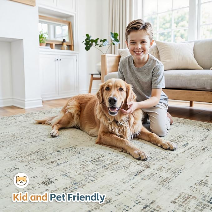10x14 Washable Area Rug for Living Room Bedroom: Non-Slip Modern Gray White | Machine Washable TPR Backing, Stain-Resistant Low Pile, Pet & Kid Friendly, Abstract Decor for Dining Room, Dorm, Home Office - Image 6