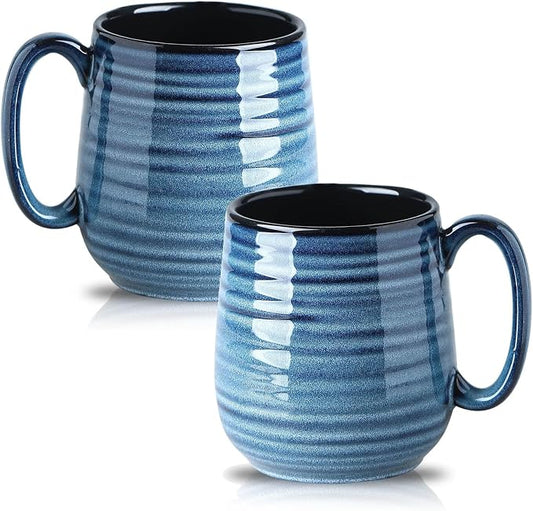 HASENSE Large Coffee Mugs Set of 2, Porcelain 20 oz Coffee Cups for Office and Home, Modern Coffee Mug with Big Handle for Latte Coffee Tea Soup as Friend Gifts, Dishwasher and Microwave Safe, (Blue) by Hasense