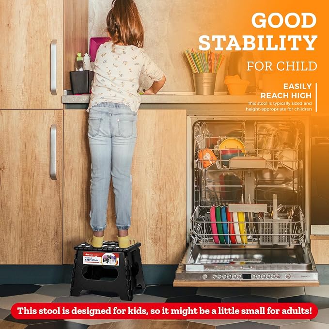 ACSTEP Collapsible Step Stool 7.5 Inch, Small Folding Stool, 176 lbs, Black | Lightweight Foldable Step Stool for Kids and Adults with Handle, for Kitchen, Bathroom, Car, and Compact Home Storage - Image 2