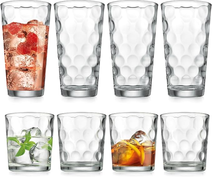 Home Essentials & Beyond Glassware Drinking Glasses Set Of 8 4 Highball (17 oz.) Kitchen Glasses | 4 (13 oz.) Rocks Glass Cups for Water, Juice and Cocktails. - Image 6