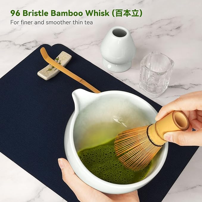 Matcha Whisk Set 10-Pcs Kit, Whisk and Bowl with Spout & Measuring Spoon & Cup, Japanese Tea Making Tools, Grey