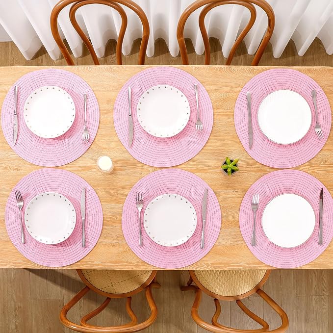 SHACOS Round Braided Placemats Set of 4 Washable 15 inch Round Table Mats for Dining Table Place Mats Home Wedding Party Decor (Pink, 4) - Image 8