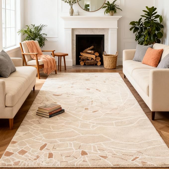 5x7 Area Rug, Machine Washable Living Room Rug - Non-Slip Low Pile Accent Rug for Bedroom, Pet Friendly, Modern Vintage Geometric Design by RICKYSERRA