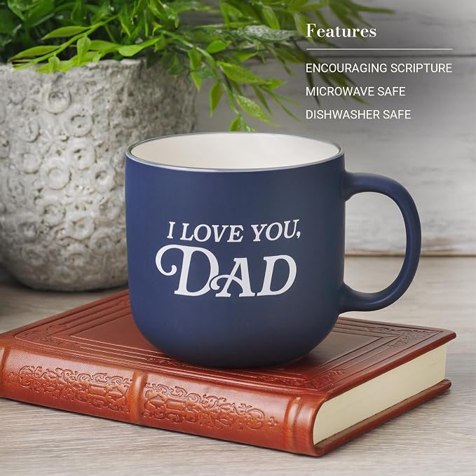 Christian Art Gifts I Love You, Dad Ceramic Coffee Mug, Non-toxic, Microwave/Dishwasher Safe, Navy Blue & White, 14 oz., Gift for Dad, Malachi 4:6 Bible Verse on Back - Image 3