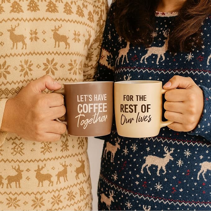 Triple Gifffted Let's Have Coffee Together Coffee Mug Set, Engagement Wedding Gifts for Couple, Bride and Groom Newlywed Bridal Shower, His and Hers, Mr and Mrs, Christmas, Valentine’s, Ceramic 13Oz - Image 6