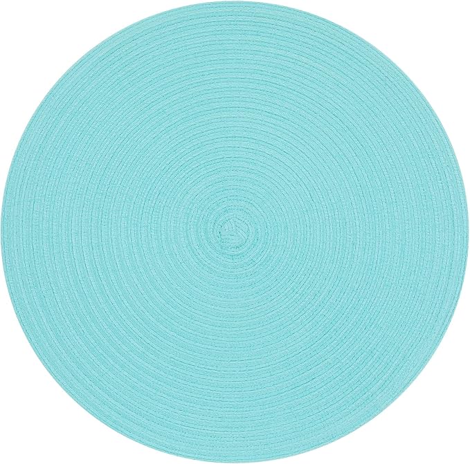 SHACOS Round Placemats Set of 4 Washable 15 inch Round Table Mats Cotton Polyester Woven Braided Place Mats for Dining Table Wedding Party Decor (Aqua, 4) by SHACOS