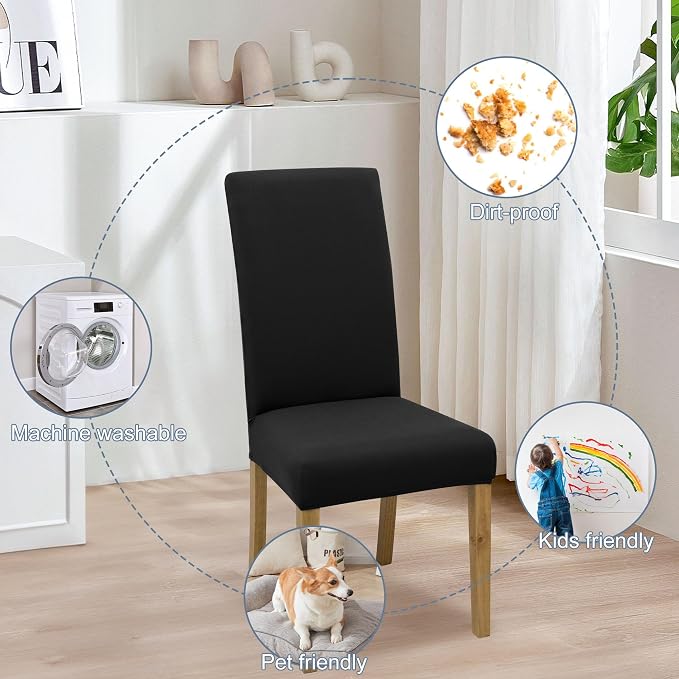 Dining Chair Covers, Stretch Seat Covers, Washable Furniture Protector | 6 Pack, Washable, Stretch Fit, Soft, Non Slip, Dining Chair Covers, Seat Protector, Furniture Protector - Image 6