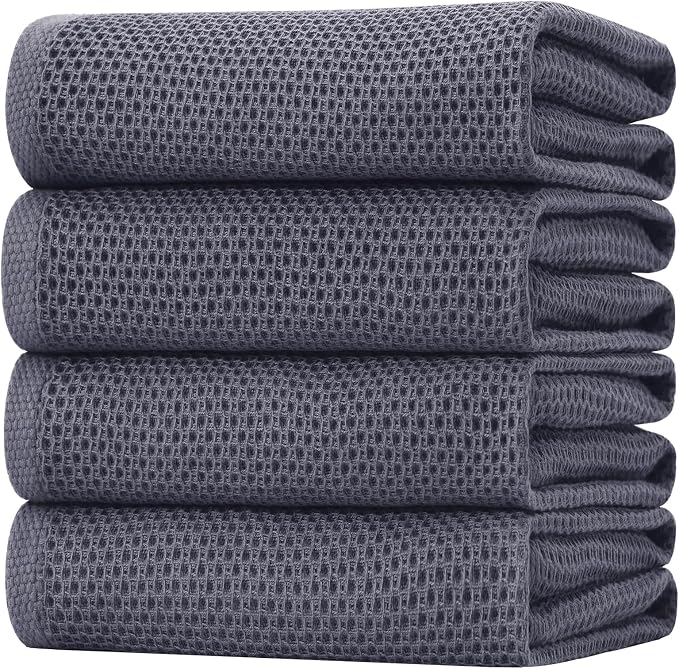 Homaxy 100% Cotton Oversized Waffle Weave Kitchen Towels 4-Pack, Dark Grey | 20 x 28 Inches, Ultra Soft Absorbent Dish Towels, Quick Drying Large Cleaning Towels by Homaxy