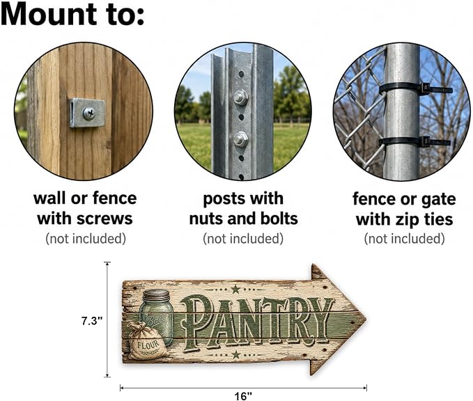 Pantry Right-Pointing Arrow Sign — Die-Cut Metal Directional Wall Decor | barnwood look, rustic, durable print, ready to hang - Image 3