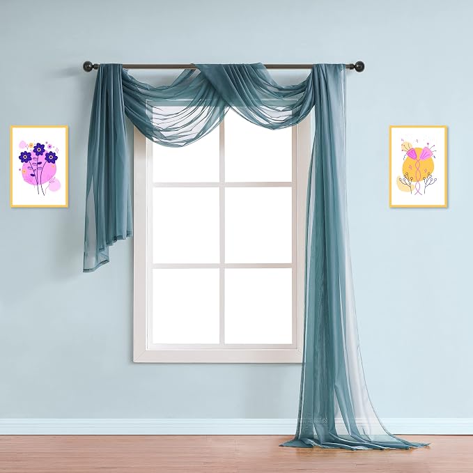 Warm Home Designs 55 x 360 Dusty Blue Sheer Window Scarf. AM D Blue 360" | Extra Long Window Scarves Valances are Great As Wedding Arch Draping Fabric, Bed Canopy Or for Decorative Project. by WarmHomeDesigns