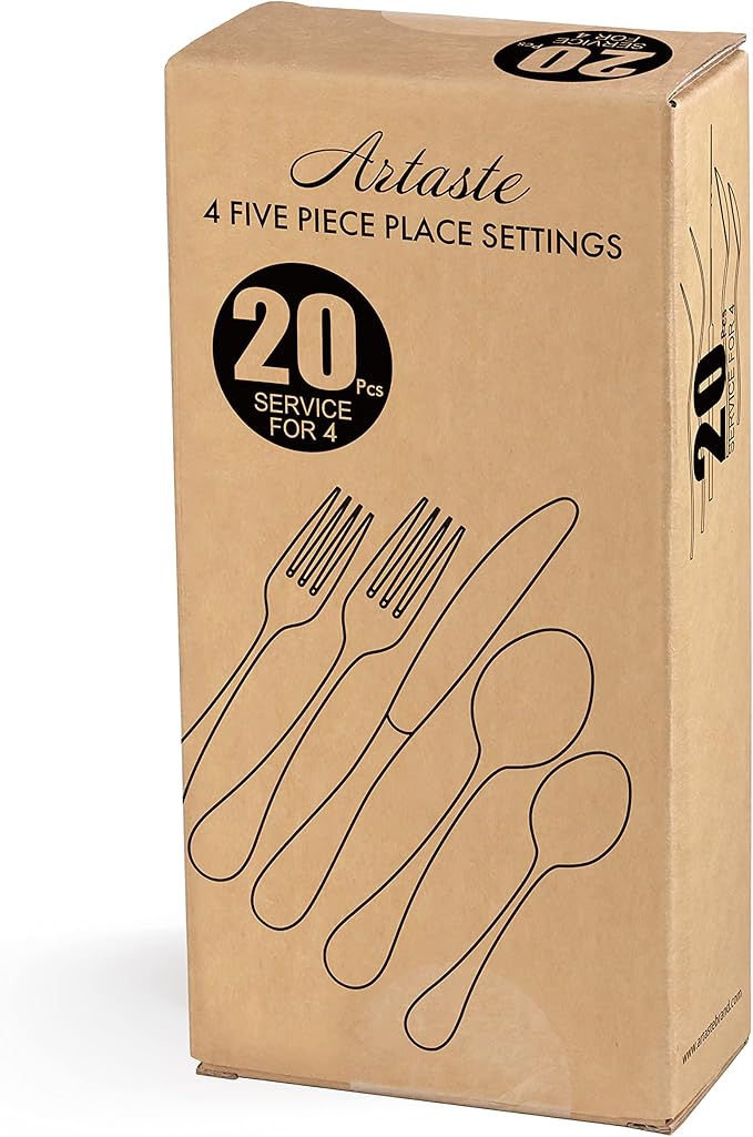 Artaste 1029147 Rain 18/10 Stainless Steel Flatware 20-Piece Set, Matte Finish Handle