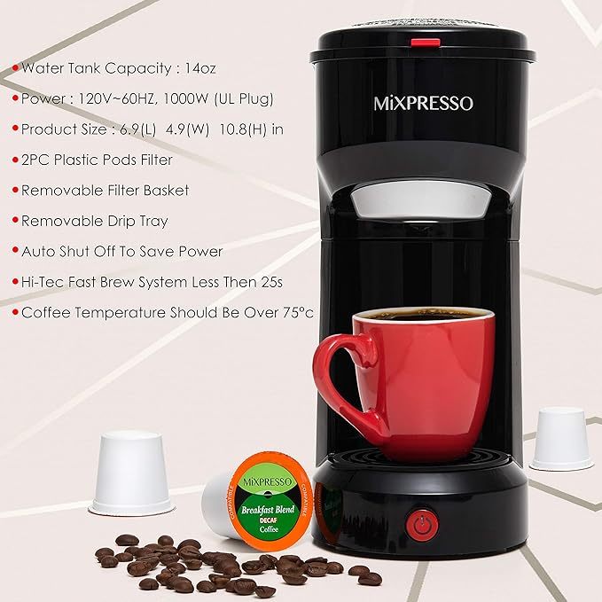 Mixpresso Single Serve Coffee Maker K Cup Coffee Maker for K Pods & Grounds | Compact 800W White Coffee Machine with 14 Oz Water Tank, Fast Brew & Auto Shut-Off, Small Design for Travel RV, Office& Dorm - Image 4