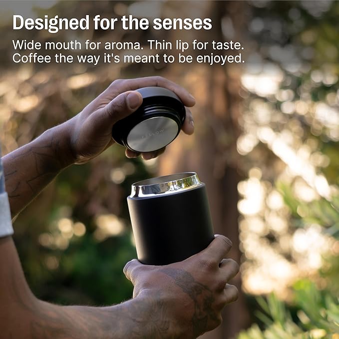 Fellow 16 oz Carter Wide Travel Mug - Wide Mouth Vacuum-Insulated Stainless Steel - Tea and Coffee Tumbler - Travel Coffee Mug with Ceramic Interior - Stone Blue
