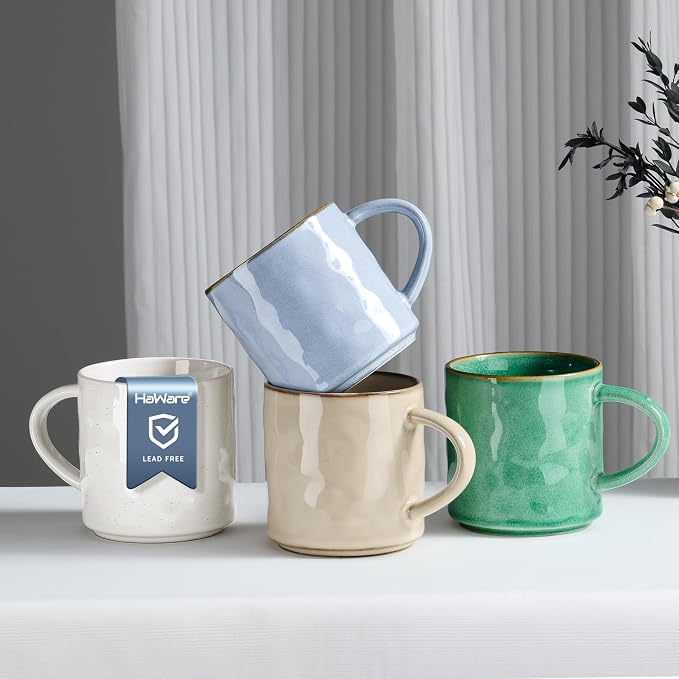HaWare 14OZ Coffee Mugs Set of 4, Stoneware Coffee Cups with Handle, Latte Mug for Man, Woman, Dad, Mom, Modern Tea Mugs for Latte/Cappuccino/Cocoa/Milk, Dishwasher& Microwave Safe, Multicolor by HaWare