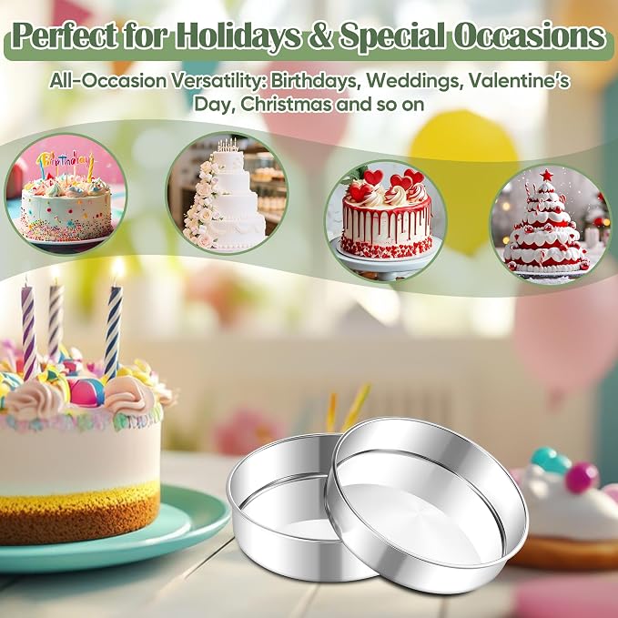 E-far 7 Inch Cake Pan Set of 2, Stainless Steel Round Baking Pans Tins Mold - Non-Toxic & Leak-Proof for Birthday Wedding Layer Tiered Cake, Easy Clean & Dishwasher Safe - Image 6