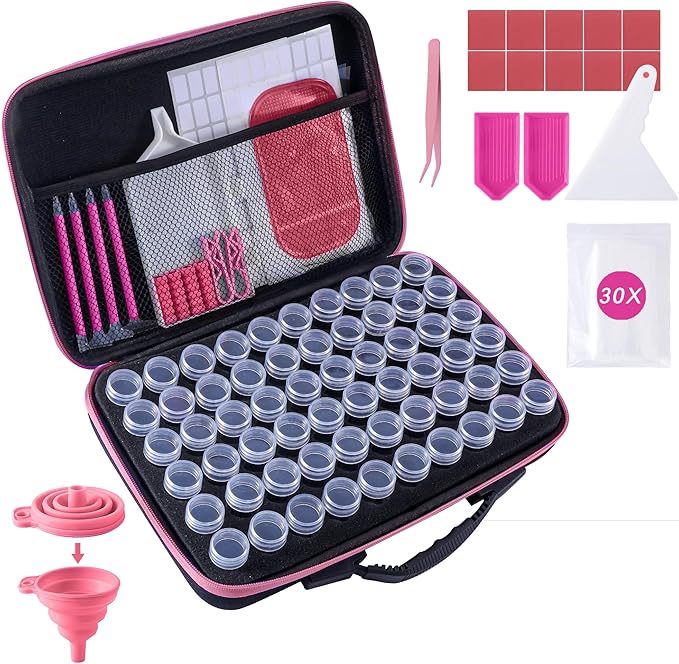 Diamond Art Storage Containers 60 Slots Diamond Painting Accessories and Tools Portable Bead Organizer Boxes for Adults（Pink）