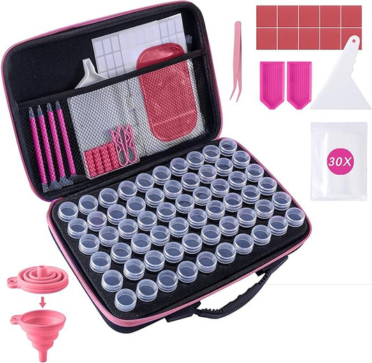 Diamond Art Storage Containers 60 Slots Diamond Painting Accessories and Tools Portable Bead Organizer Boxes for Adults（Pink）