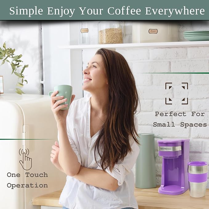 Mixpresso Single Serve & Single Cup Coffee Maker with 14oz Travel Mug | For ground coffee only, reusable filter, auto shut off. Compact personal drip coffee maker, not compatible with K-Cup pods. - Image 5