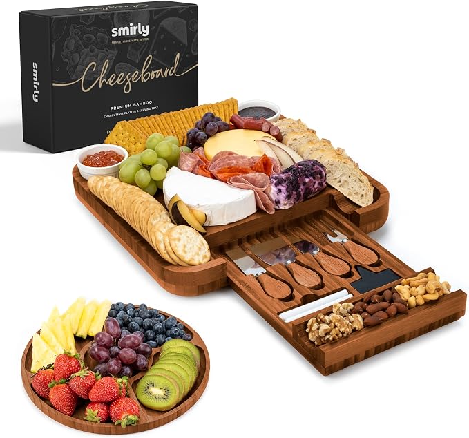 SMIRLY Charcuterie Board Set with Serving Accessories, Bamboo Brown | Housewarming and Wedding Gift for Couples, Designed for Movie Nights, Wine Nights and Serving Snacks at Home Gatherings by Smirly