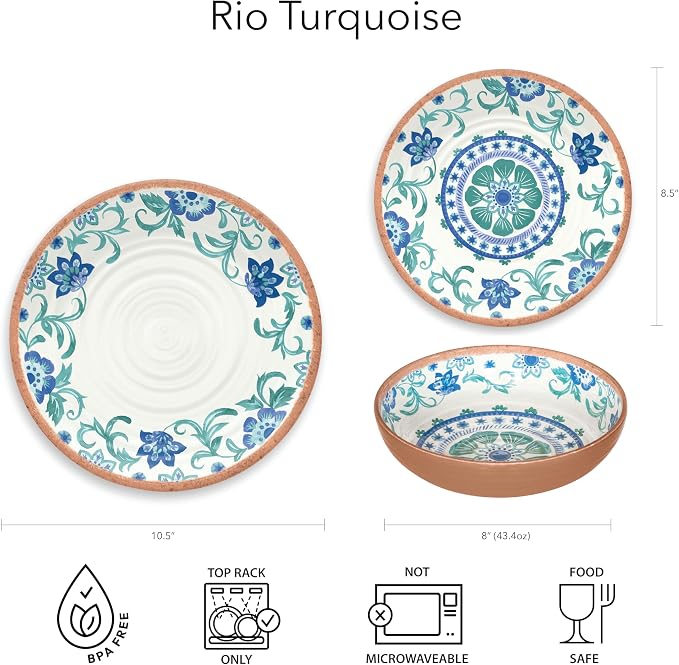 TarHong Rio Turquoise Floral Salad Plate, 8.5", Melamine, Set of 6 - Image 5