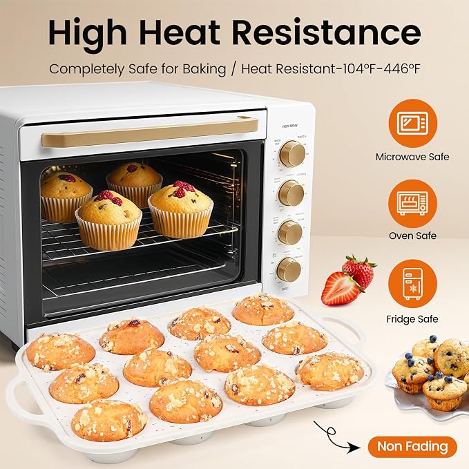 Silicone Muffin Pan with Metal Reinforced Frame - Muffin Pan for Homemade Muffins, Cupcakes, Muffin Cakes, and Bread, Oven and Dishwasher Safe (12 Cups×2pack) - Image 6