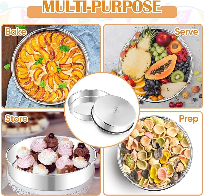 E-far 11 Inch Cake Pan Set of 2, Stainless Steel Large Round Baking Pans Tins, Non-Toxic & Leak-Proof Mold for Birthday Wedding Layer Tiered Cake, Easy Clean & Dishwasher Safe - Image 4