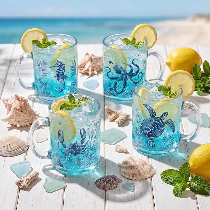 Tioncy 4 Pcs Coastal Mugs Blue Sea Turtle Coffee Mugs 12 oz Summer Beach Ocean Animal Cup Coastal Gift Decorative for Women Everyday Use Housewarming New Home Gift - Image 3
