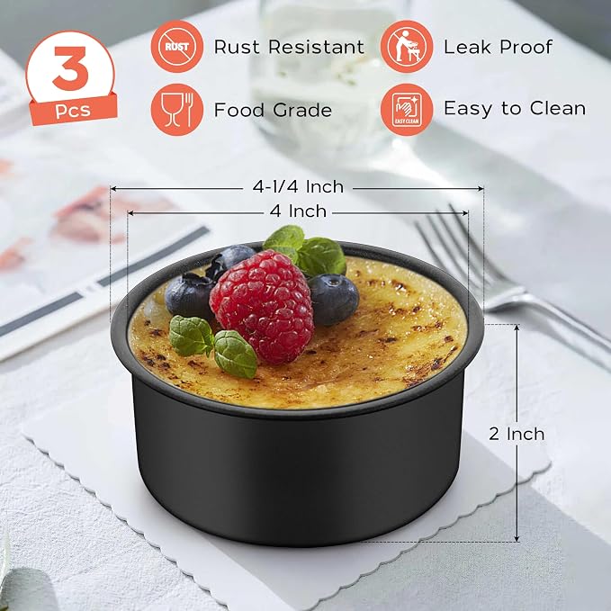 Onader Small Mini Round Cake Pan, 4 Inch Smash Cake Bake Pans Sets of 3 for Baking, Stainless Steel Baking Tins for Birthday Wedding, Nonstick - Image 2