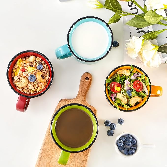 bestone Coffee Mugs Set of 4，16 oz Large Ceramic with Handles,Coffee,Salad,Noodles etc Cups for Cereal Latte,Vibrant Colors (Vibrant 6, 16-oz) - Image 7
