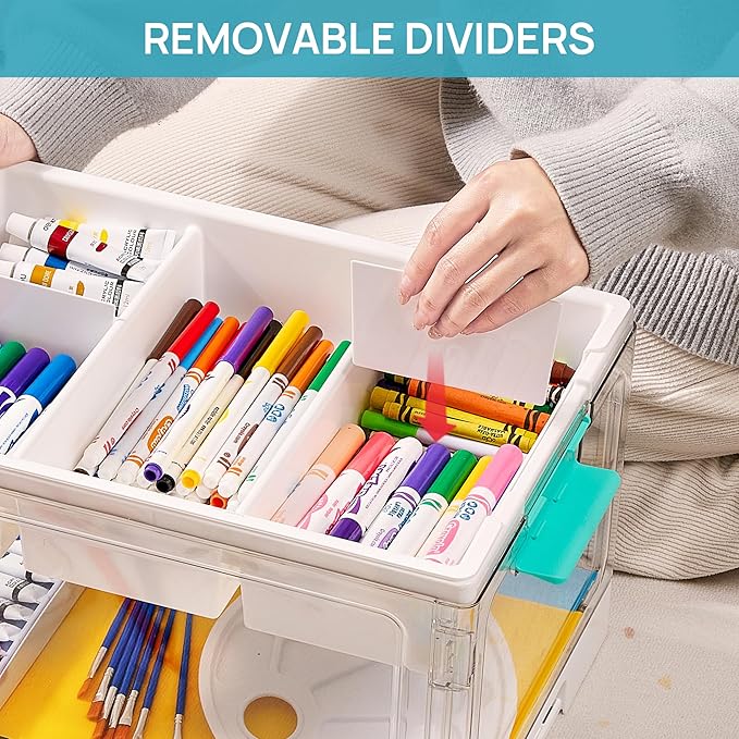 Vtopmart 24 QT Clear Plastic Craft Organizers and Storage Box with Removable Trays and Dividers,Art Supply Organizers and Storage,Ideal Containers for coloring Books,Toys,Craft Supplies,1 Pack