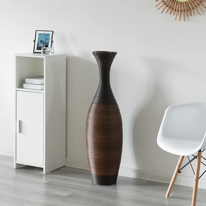 Uniquewise Tall Designer Floor Vase - 41 Inch Large Artificial Rattan Vase for Home Decor, Living Room or Hallway - Brown - Image 2