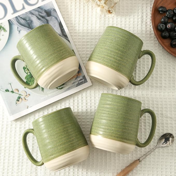 HASENSE Porcelain Coffee Mugs Set of 6, 15 Ounce Large Ceramic Coffee Cups Set with Handle for Latte, Tea, Cocoa and Hot Chocolate, Green Coffee Mugs for Men and Women, Microwave Safe - Image 6